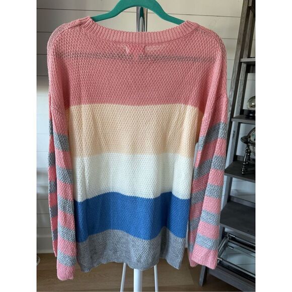 Pink Lily lightweight color block spring color crewneck sweater Womens small Pea - Picture 5 of 7